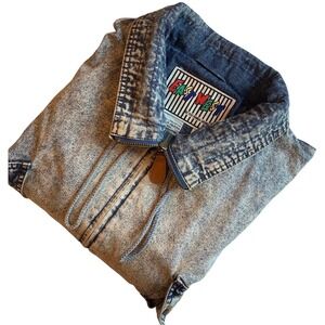 Vintage East West Acid Wash Denim Bomber Jacket Mens Large Blue 80s Zip Utility